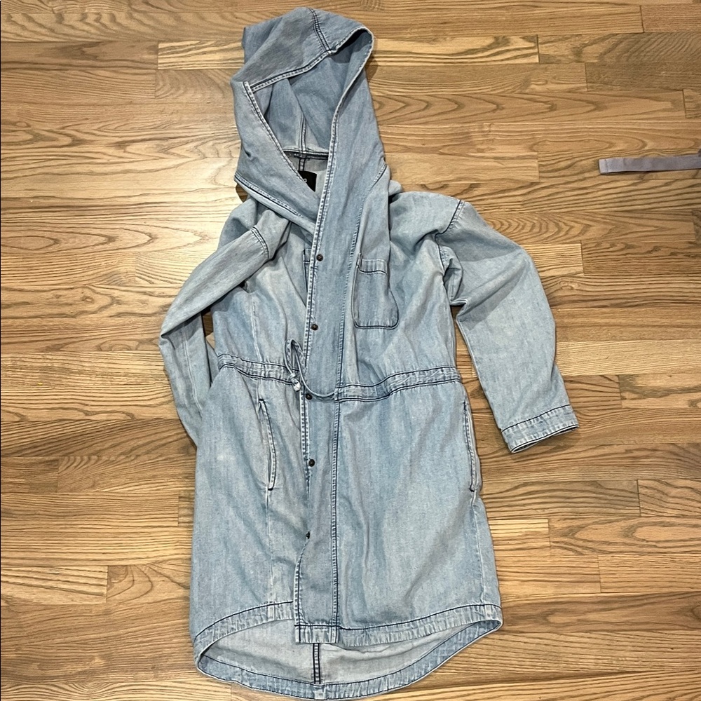 BDG Light Blue Denim Hooded Longline Jacket